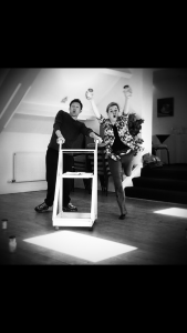 Rehearsal fun - but what are they up to?!(Richard Hansell and Amy Berry)